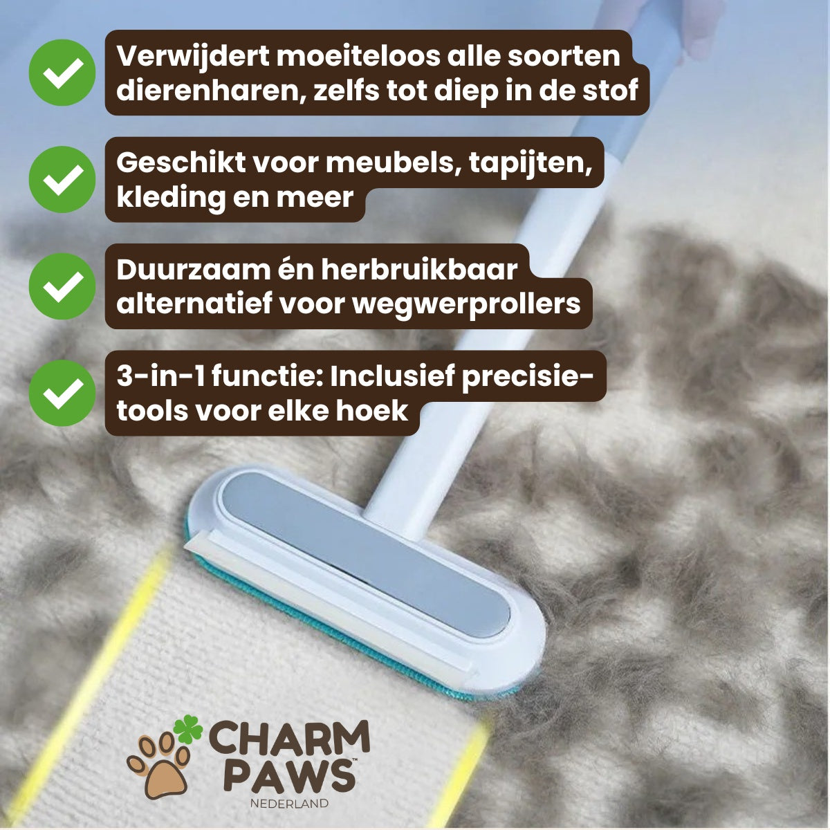 CharmPaws® MultiSwipe Pro - 3-in-1 Huisdierhaar Verwijderaar